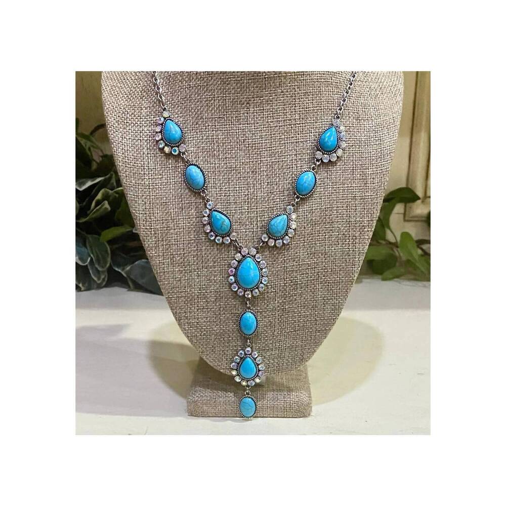 NEW BOHO RANCH women's teardrop necklace in turquoise